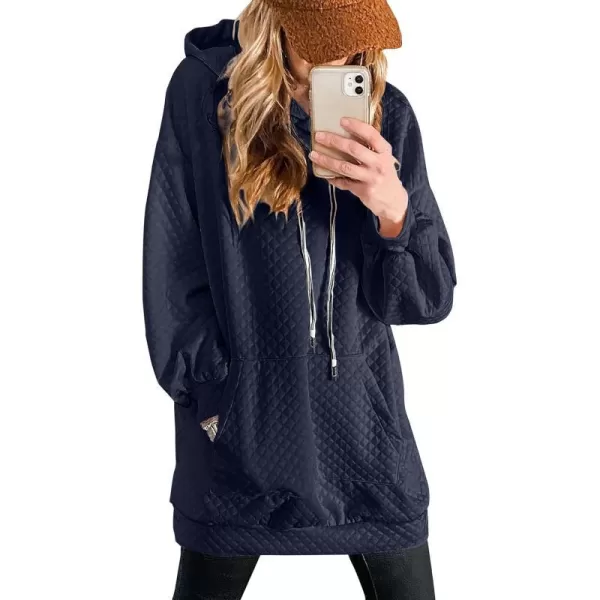 imagePRETTYGARDEN Womens 2023 Fall Fashion Quilted Hooded Sweatshirts Casual Long Sleeve Pullover Hoodie DressNavy