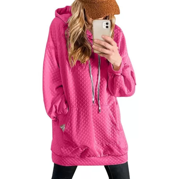 imagePRETTYGARDEN Womens 2023 Fall Fashion Quilted Hooded Sweatshirts Casual Long Sleeve Pullover Hoodie DressRose Red