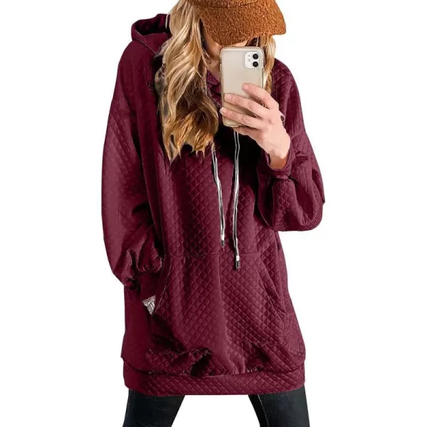 imagePRETTYGARDEN Womens 2023 Fall Fashion Quilted Hooded Sweatshirts Casual Long Sleeve Pullover Hoodie DressWine Red