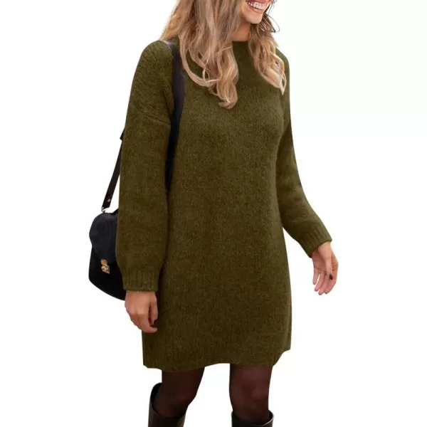 imagePRETTYGARDEN Womens 2023 Fall Knit Pullover Sweaters Long Sleeve Crewneck Oversized Loose Short Sweater DressArmy Green