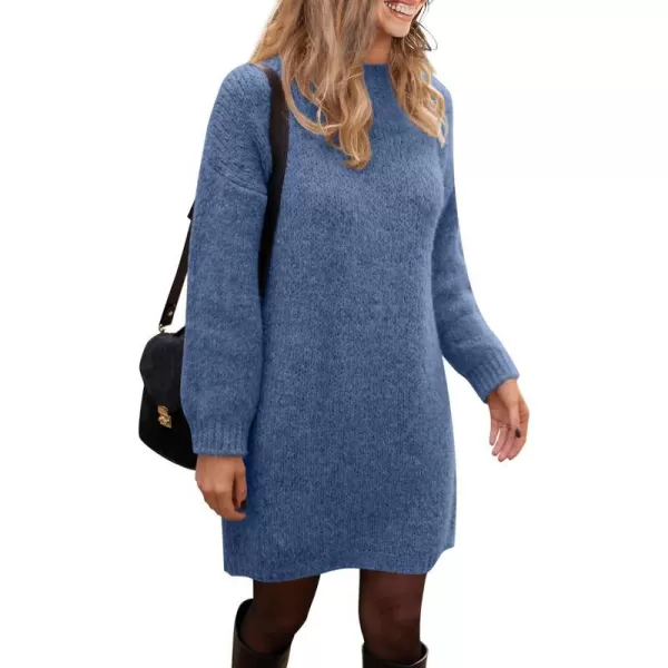 imagePRETTYGARDEN Womens 2023 Fall Knit Pullover Sweaters Long Sleeve Crewneck Oversized Loose Short Sweater DressGrey Blue