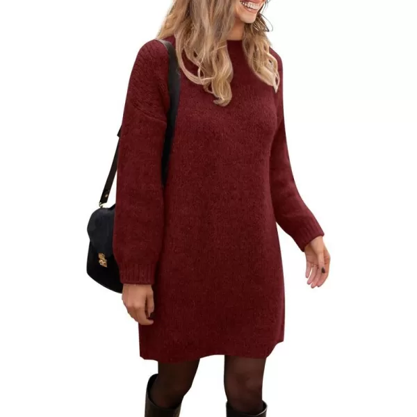 imagePRETTYGARDEN Womens 2023 Fall Knit Pullover Sweaters Long Sleeve Crewneck Oversized Loose Short Sweater DressWine Red