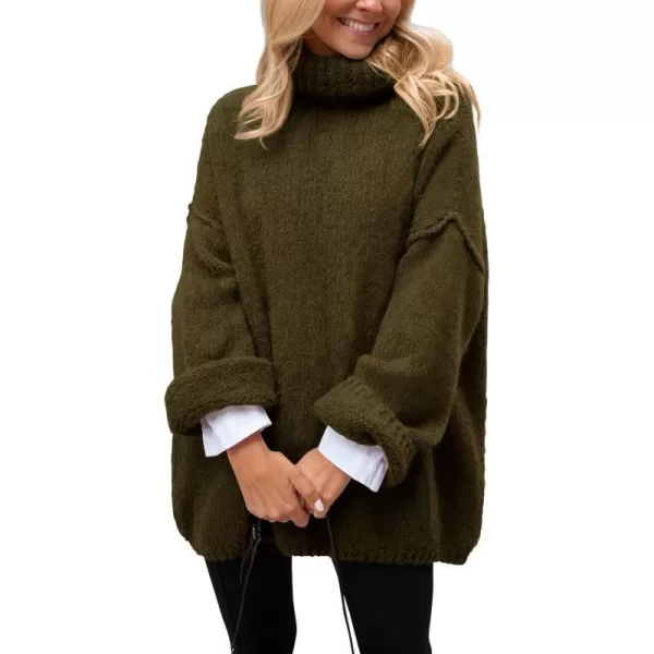 imagePRETTYGARDEN Womens 2023 Fall Knit Sweater Casual Long Sleeve Turtleneck Loose Chunky Pullover TopsArmy Green