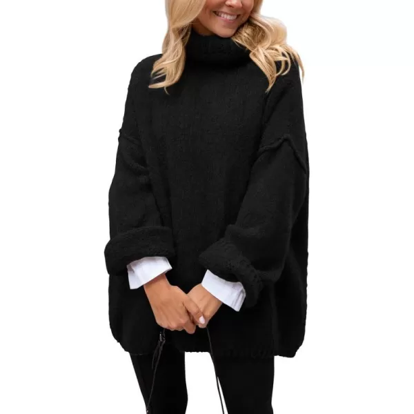 imagePRETTYGARDEN Womens 2023 Fall Knit Sweater Casual Long Sleeve Turtleneck Loose Chunky Pullover TopsBlack
