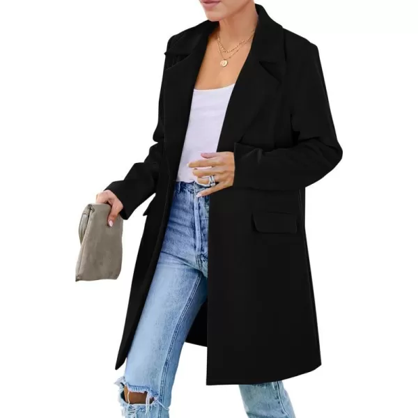 imagePRETTYGARDEN Womens 2023 Fall Long Blazer Jackets Long Sleeve Lapel Pockets Loose Fit Work Casual Blazers OuterwearBlack