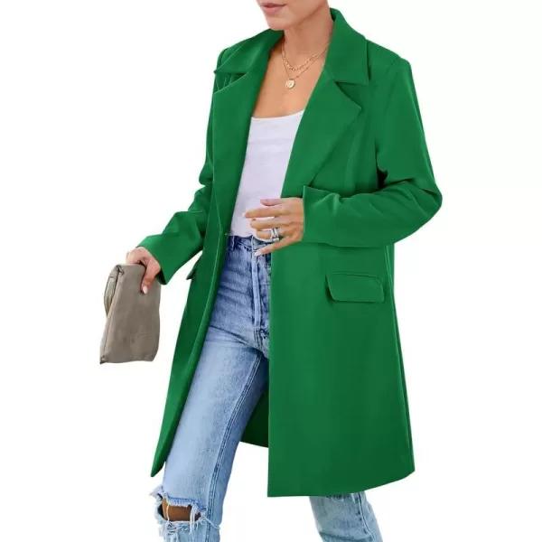 imagePRETTYGARDEN Womens 2023 Fall Long Blazer Jackets Long Sleeve Lapel Pockets Loose Fit Work Casual Blazers OuterwearGreen