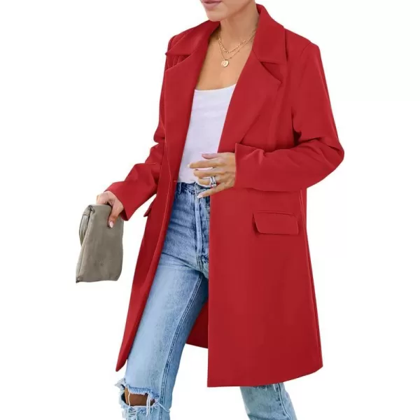 imagePRETTYGARDEN Womens 2023 Fall Long Blazer Jackets Long Sleeve Lapel Pockets Loose Fit Work Casual Blazers OuterwearRed