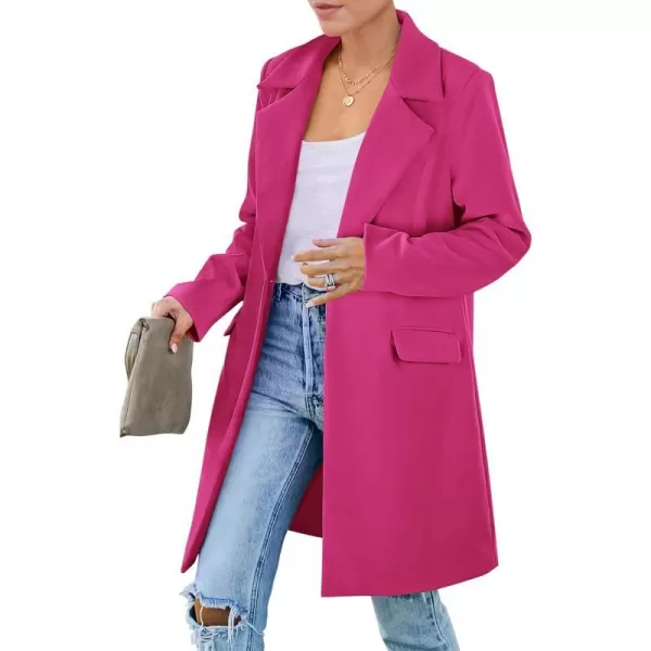imagePRETTYGARDEN Womens 2023 Fall Long Blazer Jackets Long Sleeve Lapel Pockets Loose Fit Work Casual Blazers OuterwearRose Red