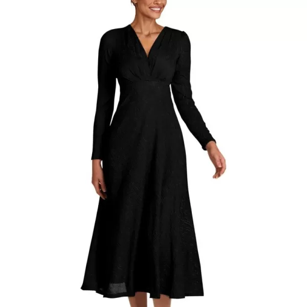 imagePRETTYGARDEN Womens 2023 Fall Midi Dress Casual Long Sleeve V Neck Cocktail Party A Line Flowy DressesBlack