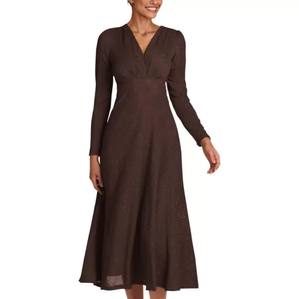 imagePRETTYGARDEN Womens 2023 Fall Midi Dress Casual Long Sleeve V Neck Cocktail Party A Line Flowy DressesDark Brown