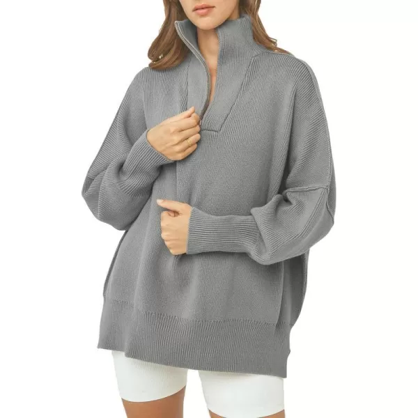 imagePRETTYGARDEN Womens 2023 Fall Pullover Oversized Sweaters Casual Long Sleeve Zip Up Collared Winter Tops BlouseGrey