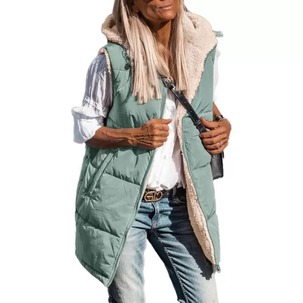 imagePRETTYGARDEN Womens 2023 Fall Reversible Vests Sleeveless Fleece Jacket Zip Up Hoodie Pockets Long Warm Winter Coat OuterwearGrey Green