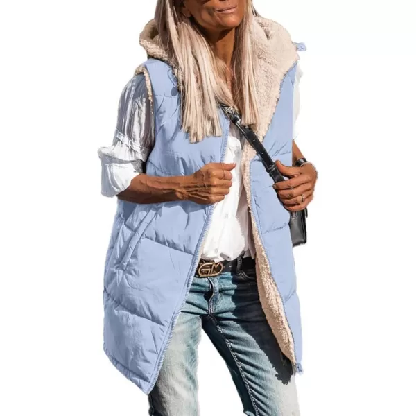 imagePRETTYGARDEN Womens 2023 Fall Reversible Vests Sleeveless Fleece Jacket Zip Up Hoodie Pockets Long Warm Winter Coat OuterwearLight Blue