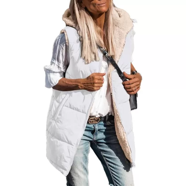 imagePRETTYGARDEN Womens 2023 Fall Reversible Vests Sleeveless Fleece Jacket Zip Up Hoodie Pockets Long Warm Winter Coat OuterwearWhite