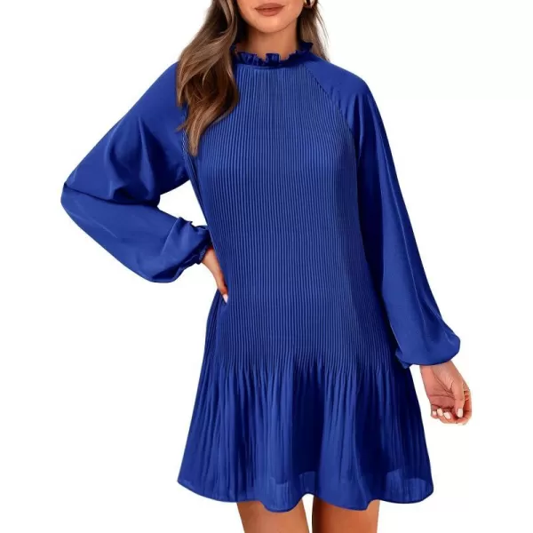 imagePRETTYGARDEN Womens 2023 Fall Short Flowy Dress Casual Long Sleeve Ruffle A Line Swing DressesRoyal Blue