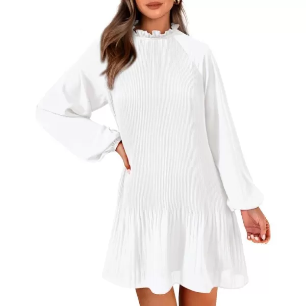 imagePRETTYGARDEN Womens 2023 Fall Short Flowy Dress Casual Long Sleeve Ruffle A Line Swing DressesWhite
