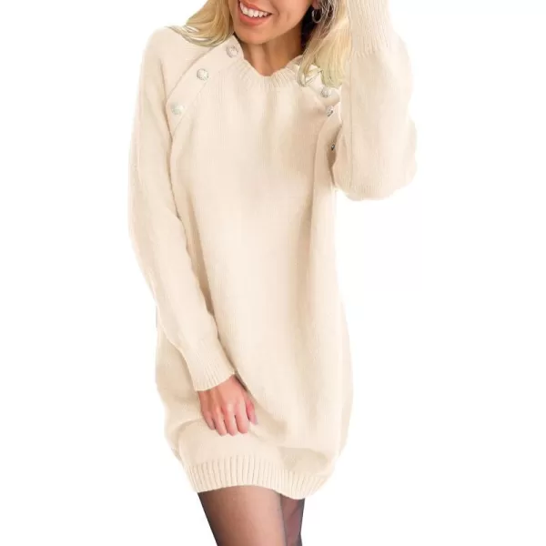 imagePRETTYGARDEN Womens 2023 Fall Sweater Dress Crewneck Long Sleeve Oversized Pullover Sweaters Casual Knit Short DressesBeige