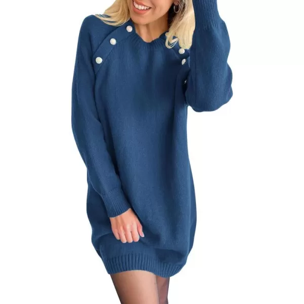imagePRETTYGARDEN Womens 2023 Fall Sweater Dress Crewneck Long Sleeve Oversized Pullover Sweaters Casual Knit Short DressesGrey Blue