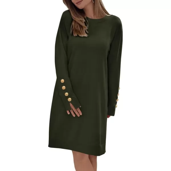 imagePRETTYGARDEN Womens 2023 Fall Sweater Dress Crewneck Long Sleeve Pullover Sweaters Casual Cute Loose Fit Knit Short DressesArmy Green