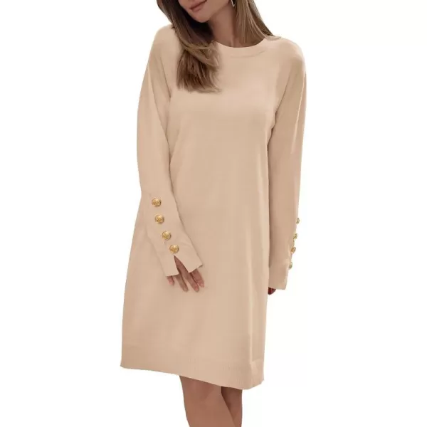 imagePRETTYGARDEN Womens 2023 Fall Sweater Dress Crewneck Long Sleeve Pullover Sweaters Casual Cute Loose Fit Knit Short DressesBeige
