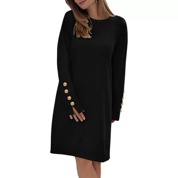 imagePRETTYGARDEN Womens 2023 Fall Sweater Dress Crewneck Long Sleeve Pullover Sweaters Casual Cute Loose Fit Knit Short DressesBlack