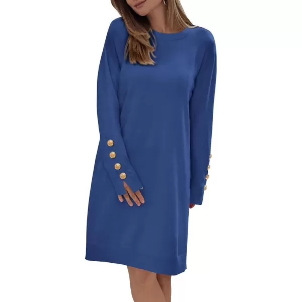 imagePRETTYGARDEN Womens 2023 Fall Sweater Dress Crewneck Long Sleeve Pullover Sweaters Casual Cute Loose Fit Knit Short DressesBlue