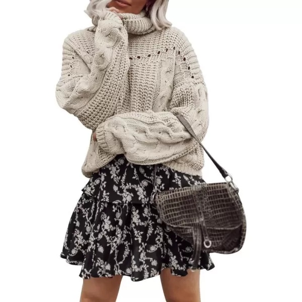 imagePRETTYGARDEN Womens 2023 Fall Sweaters Fashion Winter Turtleneck Cable Knit Pullover Long Sleeve Casual Blouse TopsApricot
