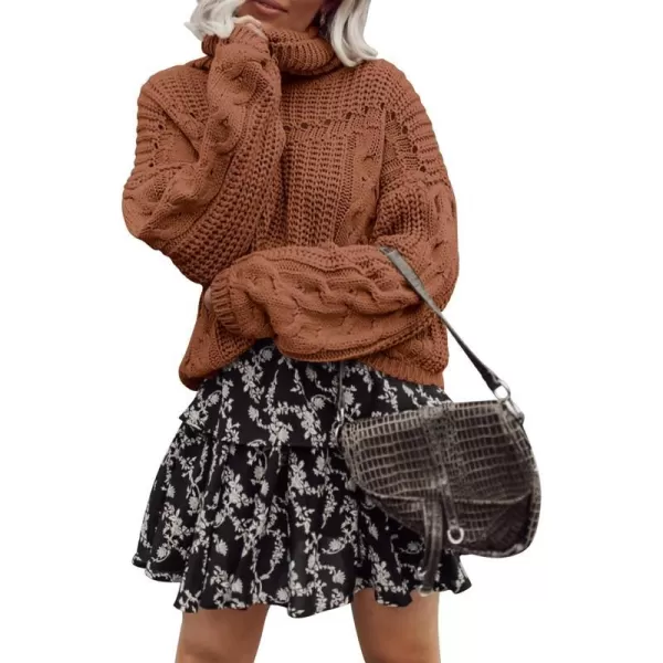 imagePRETTYGARDEN Womens 2023 Fall Sweaters Fashion Winter Turtleneck Cable Knit Pullover Long Sleeve Casual Blouse TopsCoffee