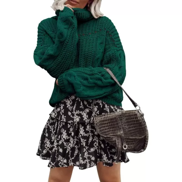 imagePRETTYGARDEN Womens 2023 Fall Sweaters Fashion Winter Turtleneck Cable Knit Pullover Long Sleeve Casual Blouse TopsDark Green