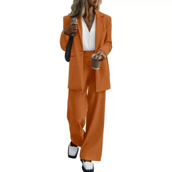 imagePRETTYGARDEN Womens 2023 Fall Two Piece Outfits Blazer Jacket and Wide Leg Pants Pockets Business Casual Suit SetsBrown