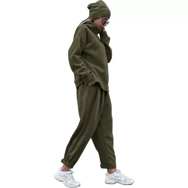 imagePRETTYGARDEN Womens 2023 Fall Two Piece Outfits Long Sleeve Tracksuit Set Turtleneck Pullover Tops Casual Pants SweatsuitsArmy Green