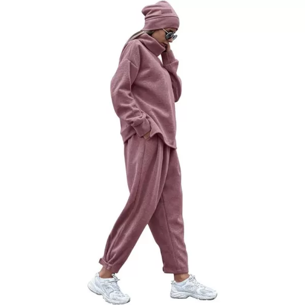 imagePRETTYGARDEN Womens 2023 Fall Two Piece Outfits Long Sleeve Tracksuit Set Turtleneck Pullover Tops Casual Pants SweatsuitsPurple Red