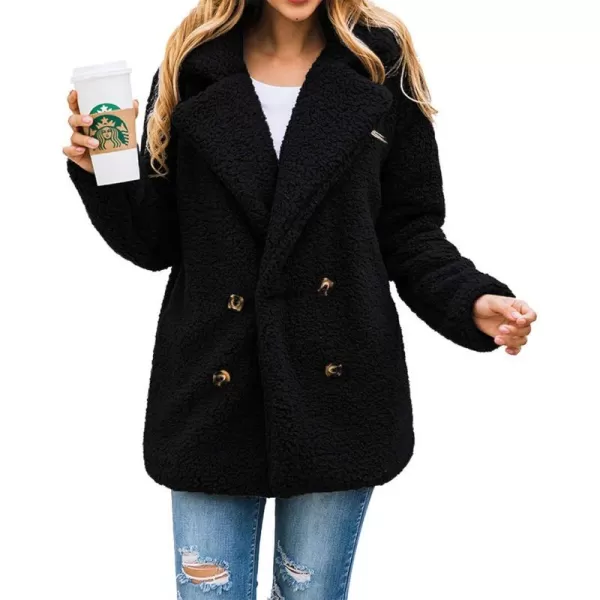 imagePRETTYGARDEN Womens 2023 Fashion Winter Coat Long Sleeve Lapel Zip Up Faux Shearling Shaggy Oversized Shacket JacketStyle Two Black