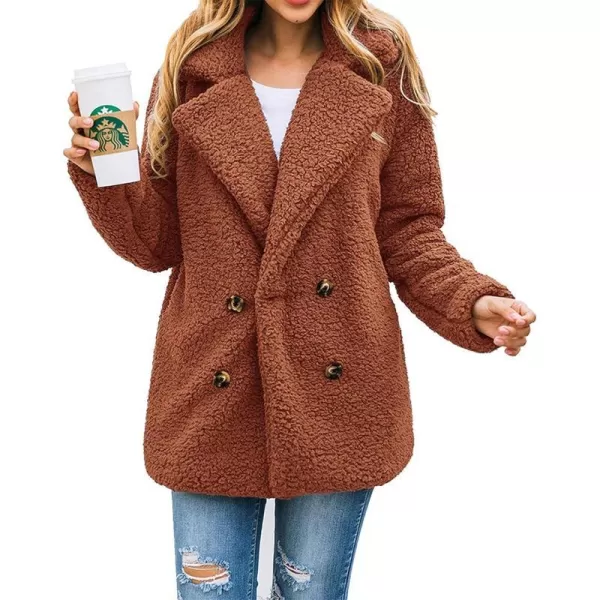 imagePRETTYGARDEN Womens 2023 Fashion Winter Coat Long Sleeve Lapel Zip Up Faux Shearling Shaggy Oversized Shacket JacketStyle Two Brown