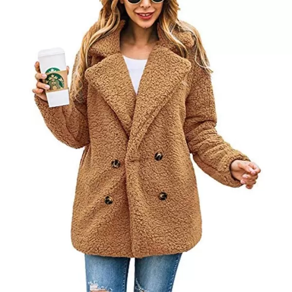 imagePRETTYGARDEN Womens 2023 Fashion Winter Coat Long Sleeve Lapel Zip Up Faux Shearling Shaggy Oversized Shacket JacketStyle Two Camel