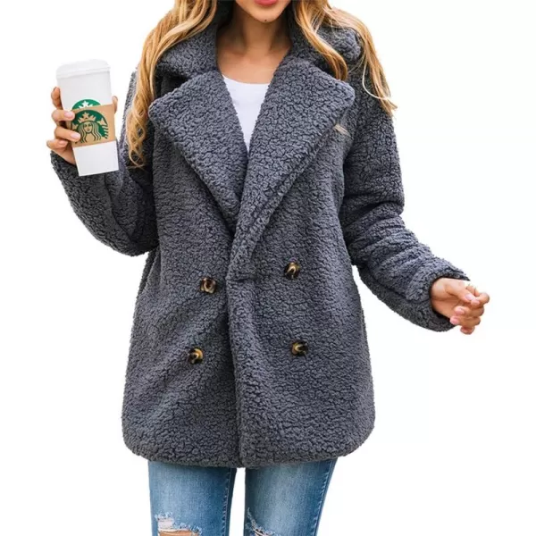 imagePRETTYGARDEN Womens 2023 Fashion Winter Coat Long Sleeve Lapel Zip Up Faux Shearling Shaggy Oversized Shacket JacketStyle Two Dark Grey