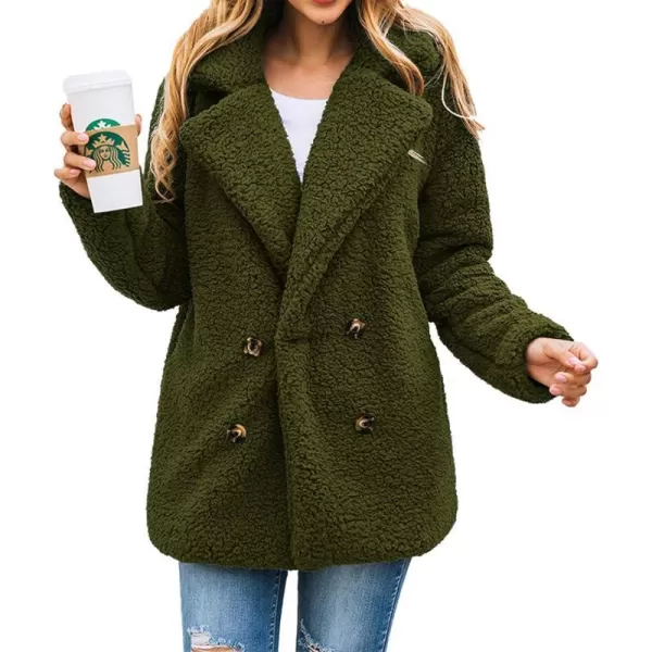 imagePRETTYGARDEN Womens 2023 Fashion Winter Coat Long Sleeve Lapel Zip Up Faux Shearling Shaggy Oversized Shacket JacketStyle Two Green