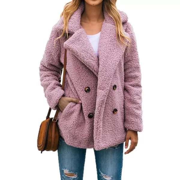 imagePRETTYGARDEN Womens 2023 Fashion Winter Coat Long Sleeve Lapel Zip Up Faux Shearling Shaggy Oversized Shacket JacketStyle Two Pink