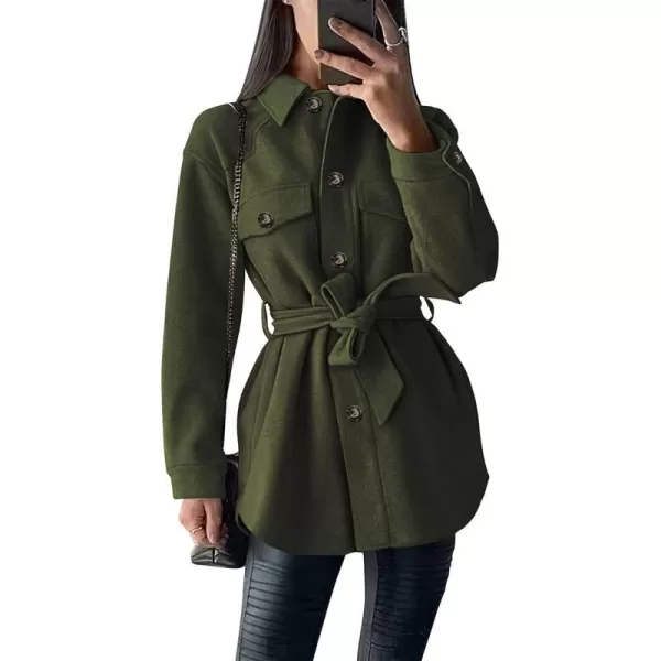 imagePRETTYGARDEN Womens 2023 Fashion Winter Trench Coats Lapel Button Down Peacoat Belted Outwear Casual JacketsArmy Green