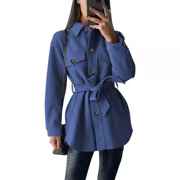 imagePRETTYGARDEN Womens 2023 Fashion Winter Trench Coats Lapel Button Down Peacoat Belted Outwear Casual JacketsBlue