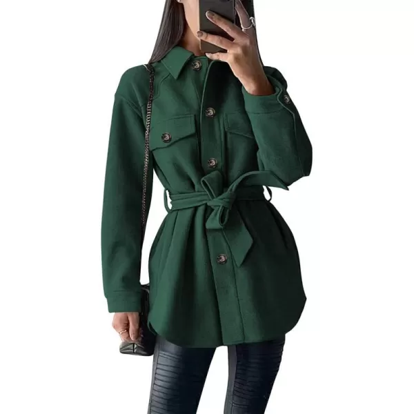 imagePRETTYGARDEN Womens 2023 Fashion Winter Trench Coats Lapel Button Down Peacoat Belted Outwear Casual JacketsDark Green