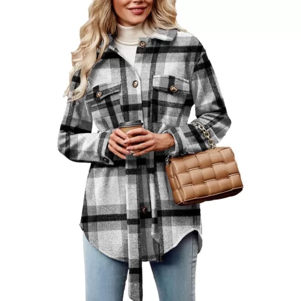 imagePRETTYGARDEN Womens 2023 Fashion Winter Trench Coats Lapel Button Down Peacoat Belted Outwear Casual JacketsPlaid Black White