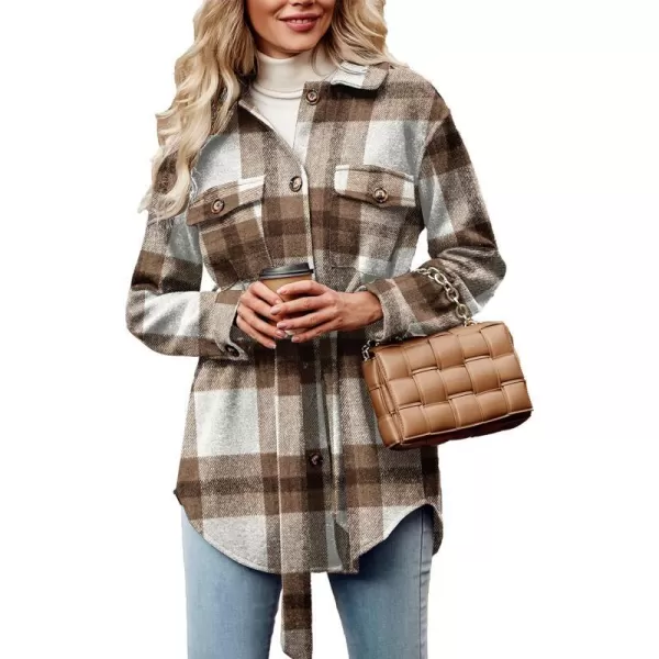 imagePRETTYGARDEN Womens 2023 Fashion Winter Trench Coats Lapel Button Down Peacoat Belted Outwear Casual JacketsPlaid Khaki White