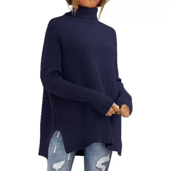 imagePRETTYGARDEN Womens 2023 Oversized Turtleneck Sweater Casual Long Sleeve Chunky Knit Pullover Winter Tops BlouseDark Royal Blue