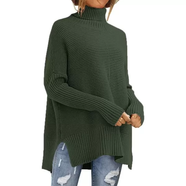 imagePRETTYGARDEN Womens 2023 Oversized Turtleneck Sweater Casual Long Sleeve Chunky Knit Pullover Winter Tops BlouseGreen
