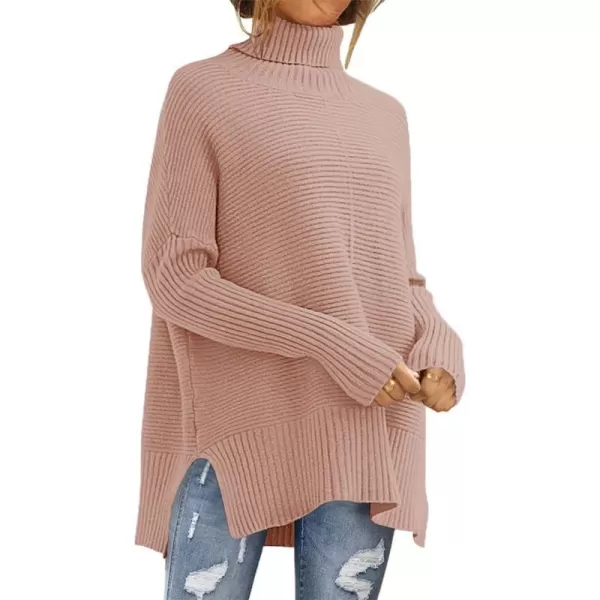 imagePRETTYGARDEN Womens 2023 Oversized Turtleneck Sweater Casual Long Sleeve Chunky Knit Pullover Winter Tops BlouseLight Pink