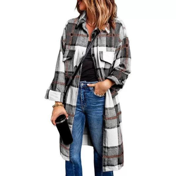 imagePRETTYGARDEN Womens 2023 Plaid Shacket Jacket Long Sleeve Button Down Shirts Fashion Winter Wool CoatsBlack