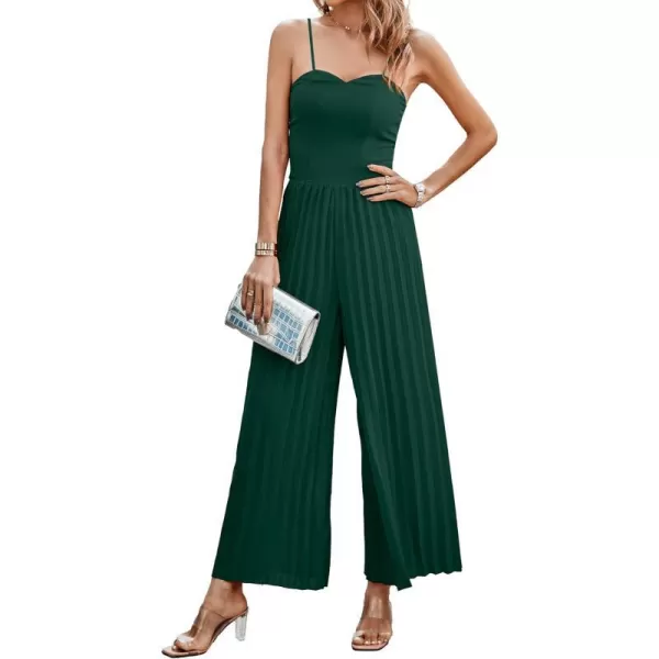 imagePRETTYGARDEN Womens 2023 Sleeveless Jumpsuit Elegant Sweetheart Neck Pleated Wide Leg Pants RompersDark Green