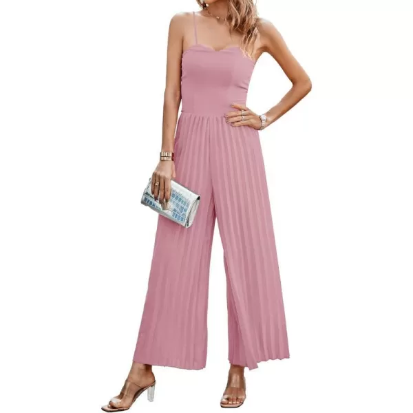 imagePRETTYGARDEN Womens 2023 Sleeveless Jumpsuit Elegant Sweetheart Neck Pleated Wide Leg Pants RompersPink