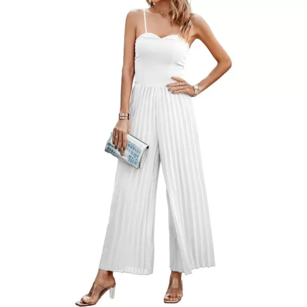 imagePRETTYGARDEN Womens 2023 Sleeveless Jumpsuit Elegant Sweetheart Neck Pleated Wide Leg Pants RompersWhite